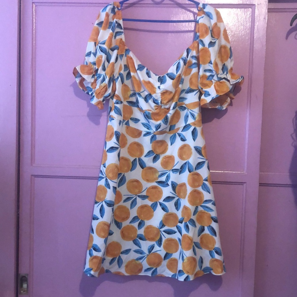 SHEIN Curve White Milkmaid Dress With Oranges Size 2XL